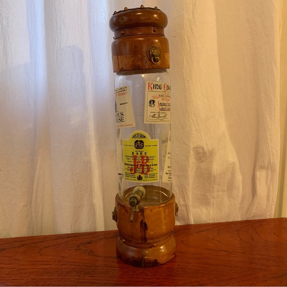Vintage Scotch Decanter Dispenser Spout Glass Leather Bottle Whiskey Bar